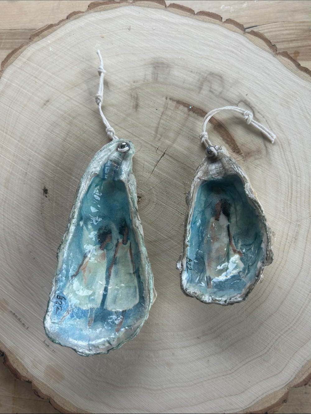 Handmade Ceramic Oyster Shell Accent - Blue & White Hanging Décor